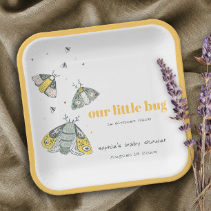 Assiettes En Carton Joli Baby shower de petit bug gris jaune élégant