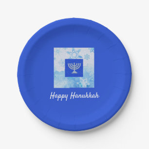 Assiettes En Carton Joli bleu Menorah Hanoukka