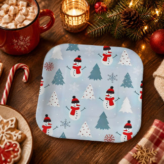 Assiettes En Carton Joli Bonhomme de Neige Arbre de Noël Fête de Noël