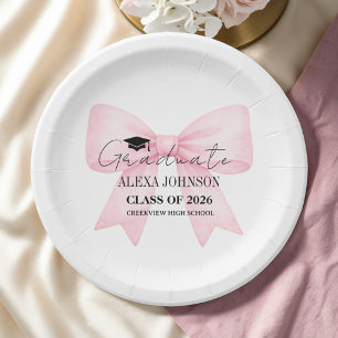 Assiettes En Carton Joli Chapeau de Remise des Diplômes à Nœud Rose