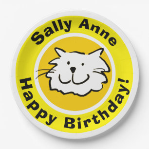 Assiettes En Carton Joli Chat Joyeux Anniversaire