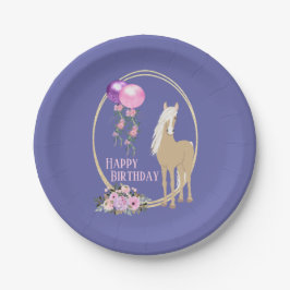 Assiettes En Carton Joli Cheval et Fleurs Pink Périwinkle Anniversaire
