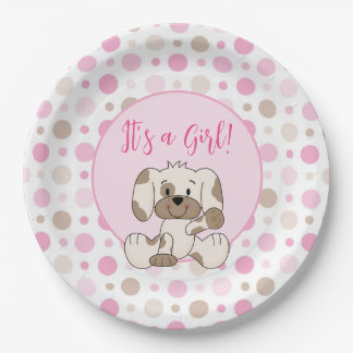 Assiettes En Carton Joli Chien Chien Rose Polka Baby shower