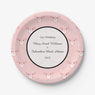 Assiettes En Carton Joli cochon rose Visage Motif Mariage Keepsaké