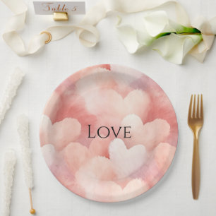 Assiettes En Carton Joli Coeur rose et blanc Aimer