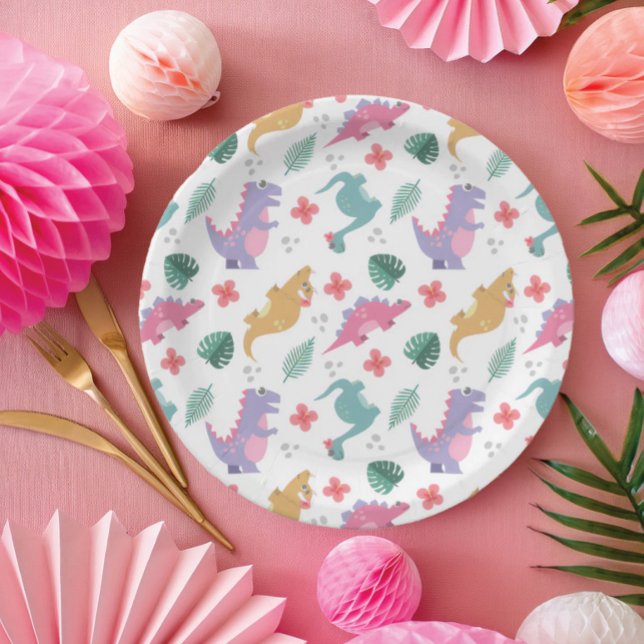 Assiettes En Carton Joli dinosaure fille pastel (Créateur téléchargé)