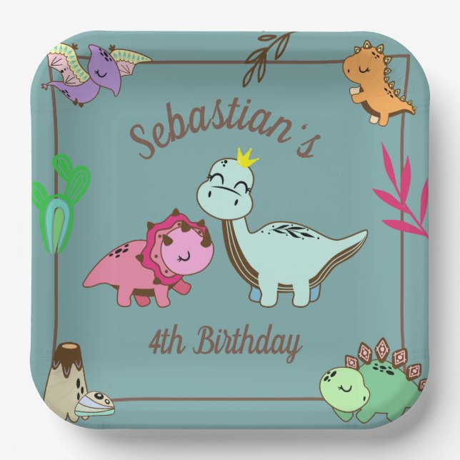 Assiettes En Carton Joli Dinosaures Anniversaire Plaques papier de fêt (Recto)