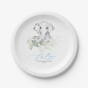 Assiettes En Carton Joli Eléphant Vert Oh Baby shower Garçon