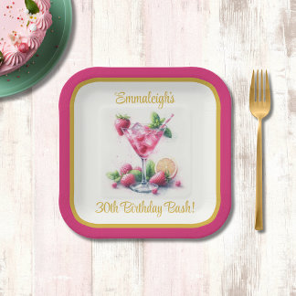 Assiettes En Carton Joli en rose 30e Carré de fête d'anniversaire