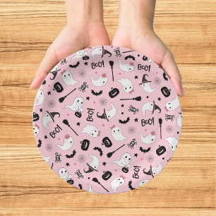 Assiettes En Carton Joli Fantôme Spooky Halloween Fille Rose