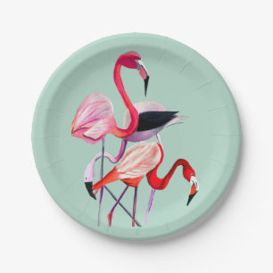 Assiettes En Carton Joli flamant rose sur bleu