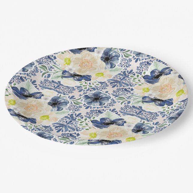 Assiettes En Carton Joli floral (Angle)
