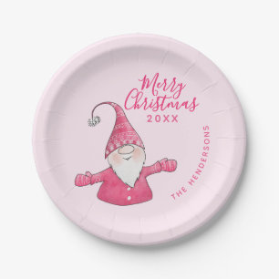 Assiettes En Carton Joli Gnome rose Personnalisé Joyeux Noël