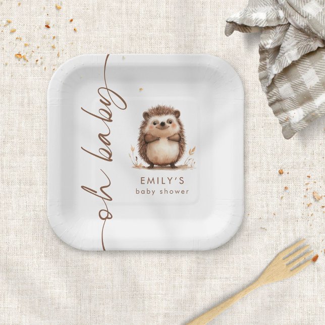Assiettes En Carton Joli Hérisson Woodland Oh Baby shower (Créateur téléchargé)