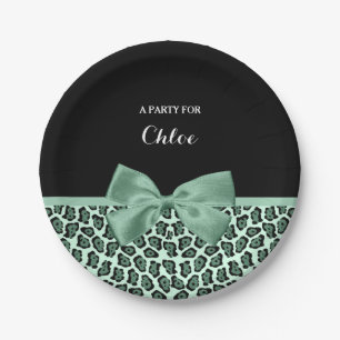 Assiettes En Carton Joli Jaguar vert Imprimer fille Jade Bow et nom