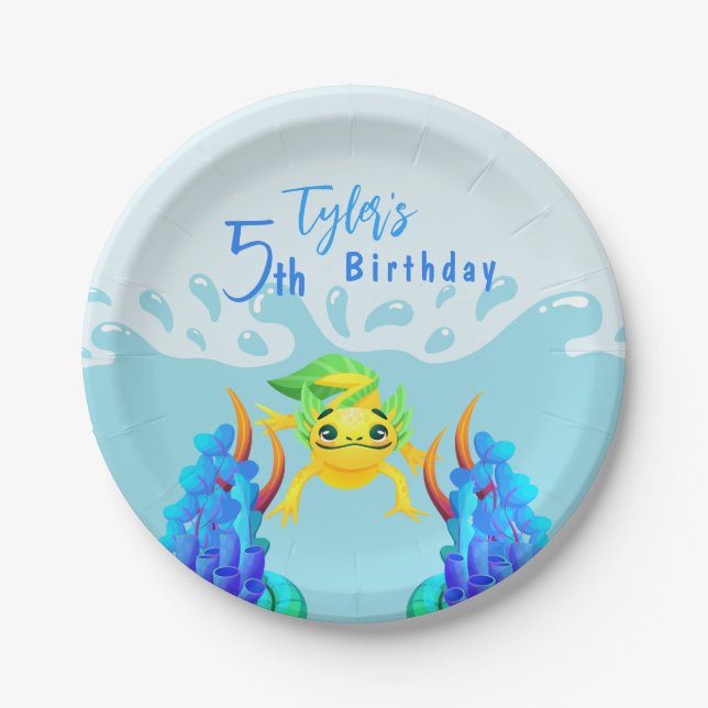 Assiettes En Carton Joli Jaune Axolotl Boy Anniversaire (Devant)
