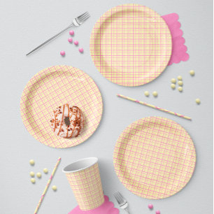 Assiettes En Carton Joli Jaune Ensoleillé Pastel Grille Dessinée à la