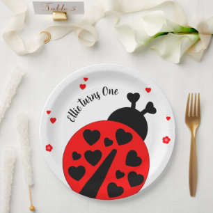 Assiettes En Carton Joli Ladybug avec les coeurs