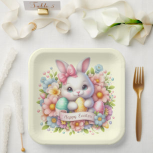 Assiettes En Carton Joli lapin de Pâques