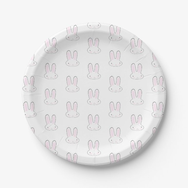 Assiettes En Carton Joli lapin lapin blanc amusant motif moderne (Devant)