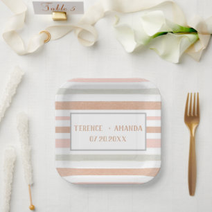 Assiettes En Carton Joli Moderne Neutral Stripes Personnalisées