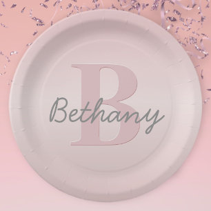 Assiettes En Carton Joli Monogramme rose personnalisable et votre nom 