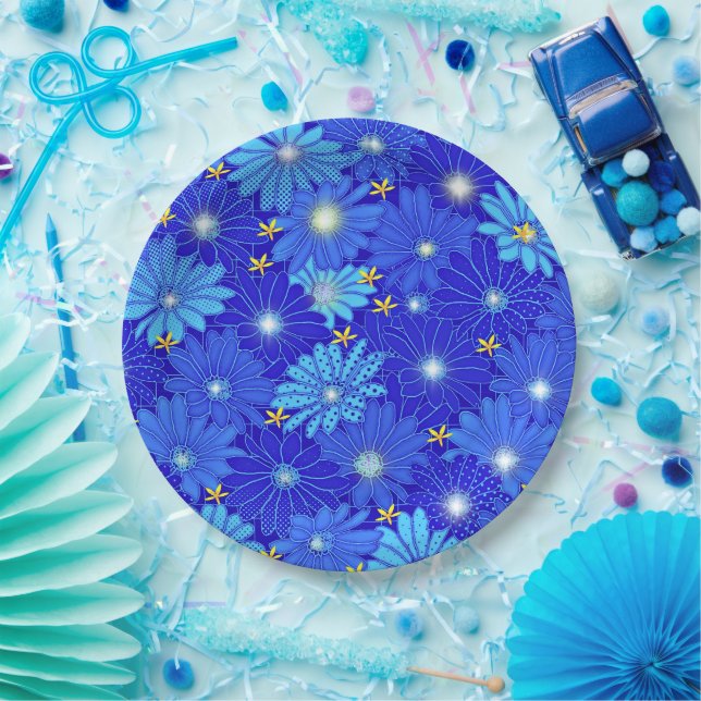 Assiettes En Carton Joli Motif Blue Daisy (Fête)