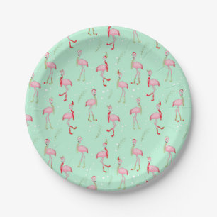Assiettes En Carton Joli motif flamant rose Noël