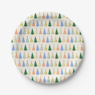 Assiettes En Carton Joli Noël Arbres Rouge Vert Boho