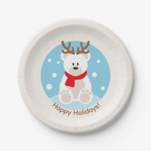 Assiettes En Carton Joli Noël ours polaire Vacances