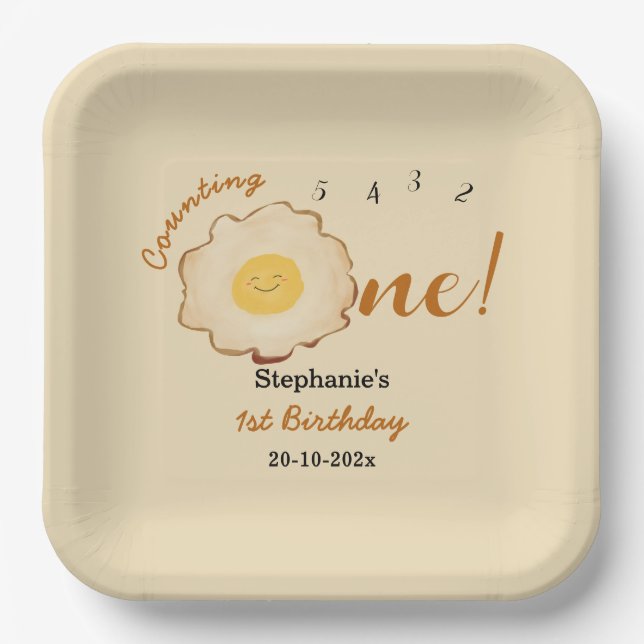 Assiettes En Carton Joli œuf frit pour 1er anniversaire (Recto)