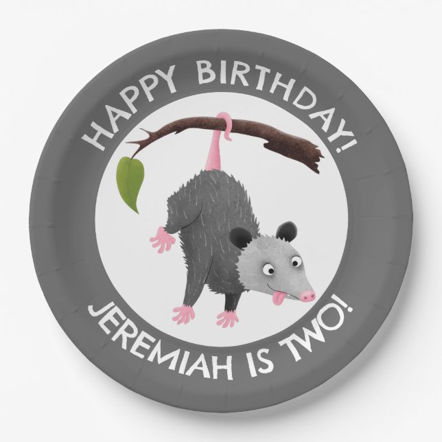 Assiettes En Carton Joli opossum personnalisées dessin d'anniversaire (Devant)