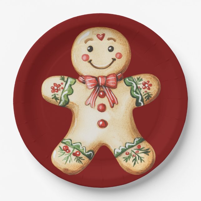 Assiettes En Carton Joli pain d'épices rouge de Noël  (Devant)