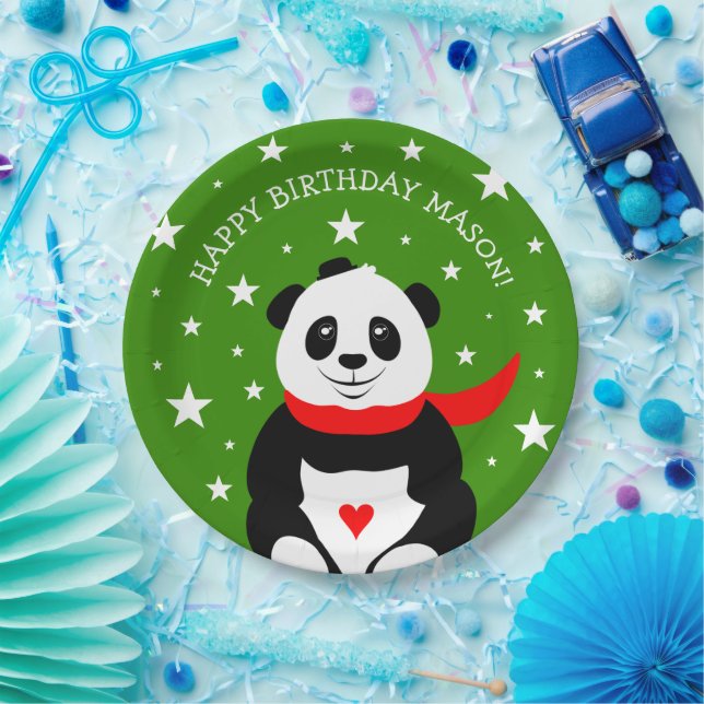 Assiettes En Carton Joli Panda d'anniversaire avec Casquette Bowler &  (Fête)