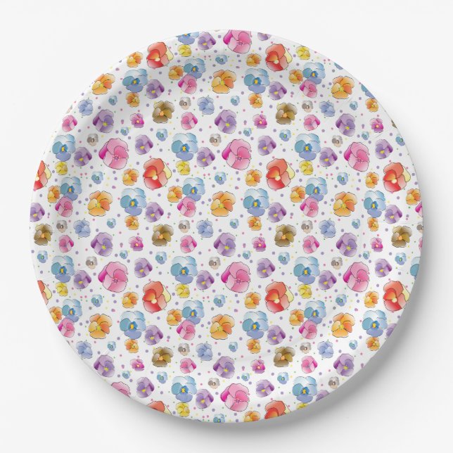 Assiettes En Carton Joli Pansy été Floral Illustration Motif (Devant)