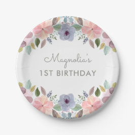 Assiettes En Carton Joli Pastel Aquarelle Florale Anniversaire Nom