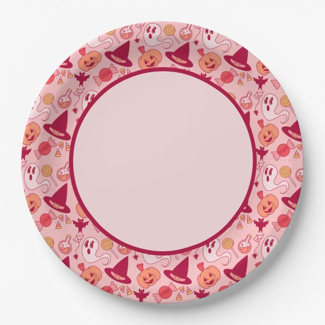 Assiettes En Carton Joli Pastel rose d'Halloween (Devant)