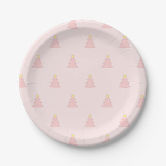 Assiettes En Carton Joli Pastel Rose rose Motif de Noël