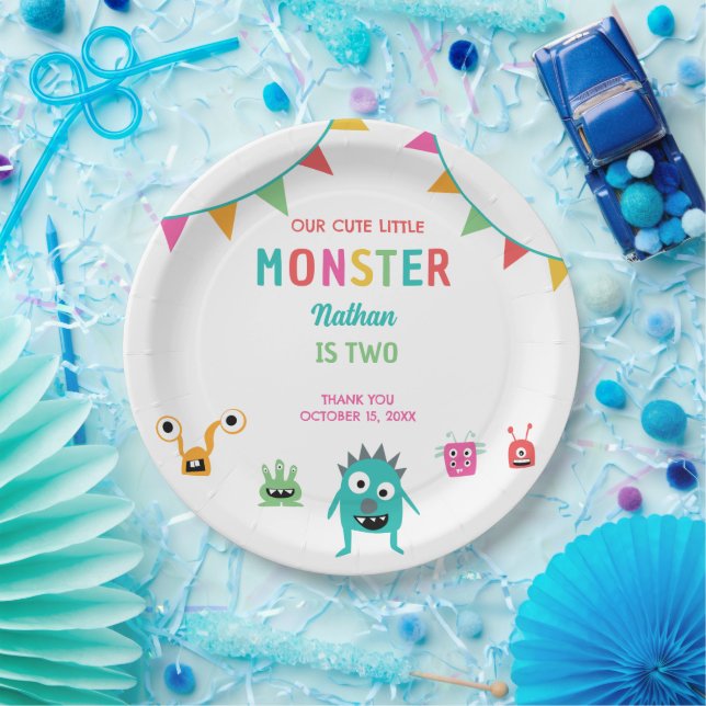 Assiettes En Carton Joli Petit Monster Anniversaire Garçon Halloween (Fête)