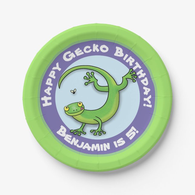 Assiettes En Carton Joli plaisir personnalisé gecko dessin animé d'ann (Devant)