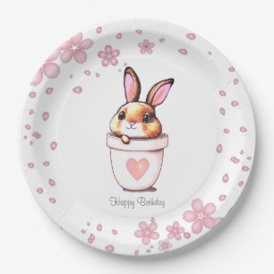 Assiettes En Carton Joli Plante de lapin d'anniversaire Pot & Fleurs