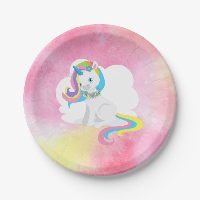 Assiettes En Carton Joli Rainbow Hair Unicorn (Devant)