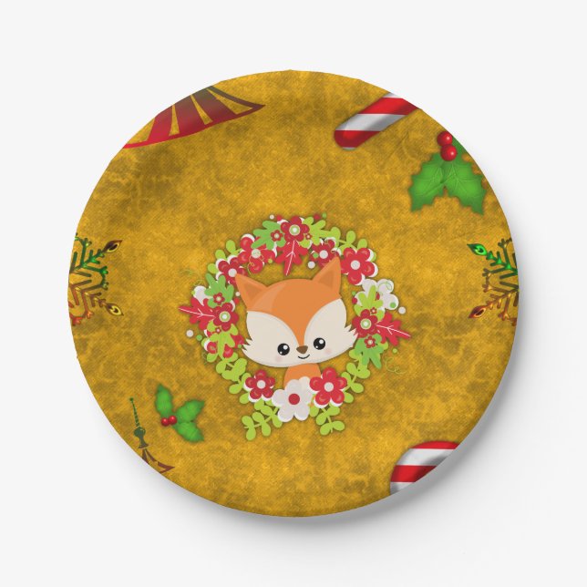 Assiettes En Carton Joli renard de Noël (Devant)