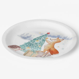 Assiettes En Carton Joli renard de Noël adorable