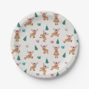 Assiettes En Carton Joli renne de Noël