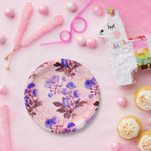 Assiettes En Carton Joli rose avec / Purple Floral Print