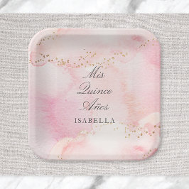 Assiettes En Carton Joli rose + Or Quinceañera Mis Quince Años