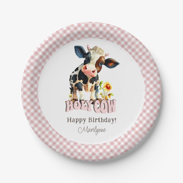 Assiettes En Carton Joli Saint Vache rose Anniversaire (Devant)