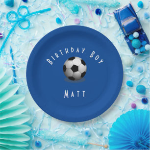 Assiettes En Carton Joli Soccer Anniversaire Garçon Bleu et Blanc