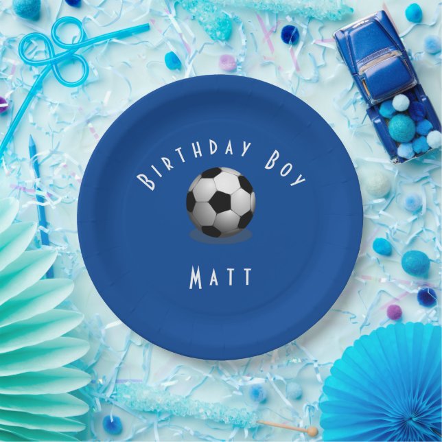 Assiettes En Carton Joli Soccer Anniversaire Garçon Bleu et Blanc (Fête)